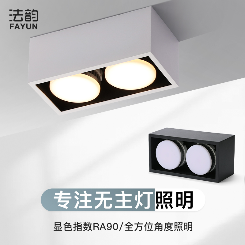 Surface mounted double-headed LED downlight three-color light-changing box light home decoration living room bedroom study room ceiling without main light