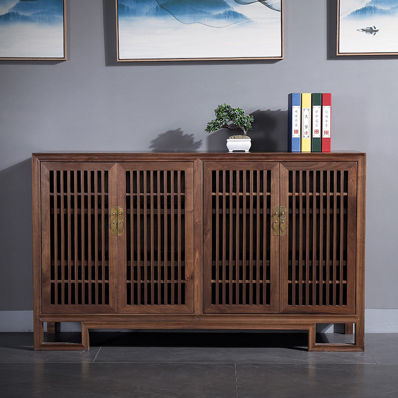 Black walnut sideboard solid wood new Chinese style living room tea cabinet old elm sideboard storage cabinet wine cabinet shoe cabinet