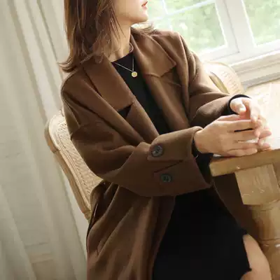 Coffee double-sided cashmere coat women's long version of new autumn and winter loose woolen coat anti-season clearance