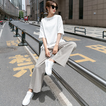2022 Summer New T-Shirt Broadlegged Pants Net Red Fried Street Fashion Foreign Air Casual Loose Temperament Two Suits Women
