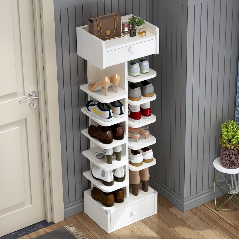 Shoe rack multilayer home doorway Easy narrow room good looking is wooden dust-proof small shoe rack rounded corner double draw 21 new