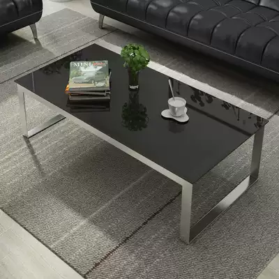 Modern minimalist tempered glass side table Living room office stainless steel coffee table Small apartment creative black and white coffee table table
