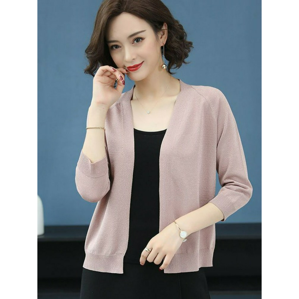 Mother's coat Summer dress Hollow cardigan Ice silk knitted shawl Outer middle-aged women's loose Western-style small shirt Thin section