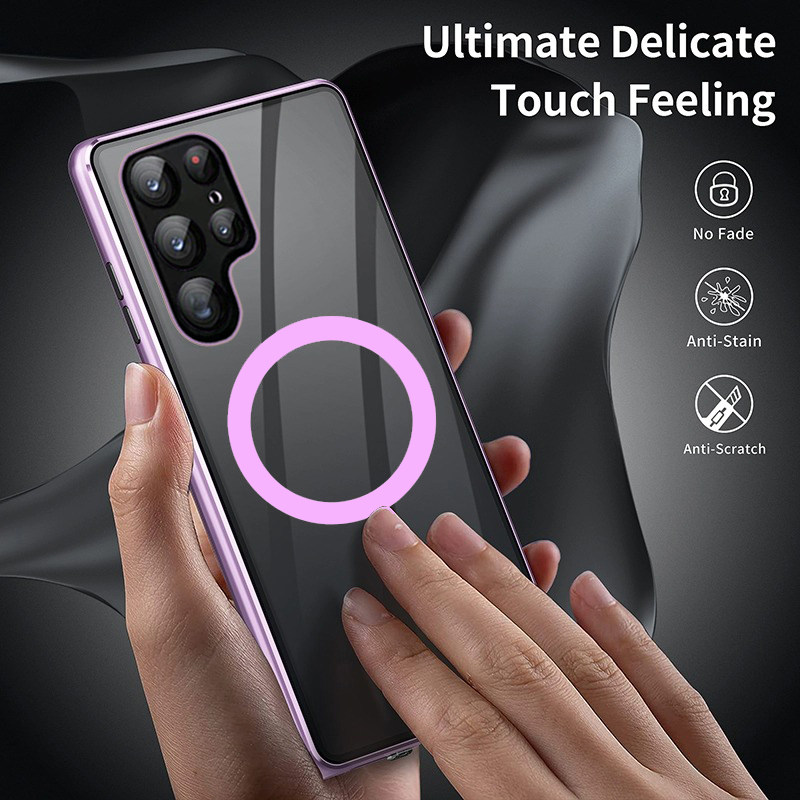 S24Ultra Samsung S23Ultra Magnetic Wireless Charging S25Plus+ Full-Cover Phone Case Anti-Peeping S22 Double-Sided Glass Fe Lens Protective Case Anti-Drop S21 Cooling Film Applicable