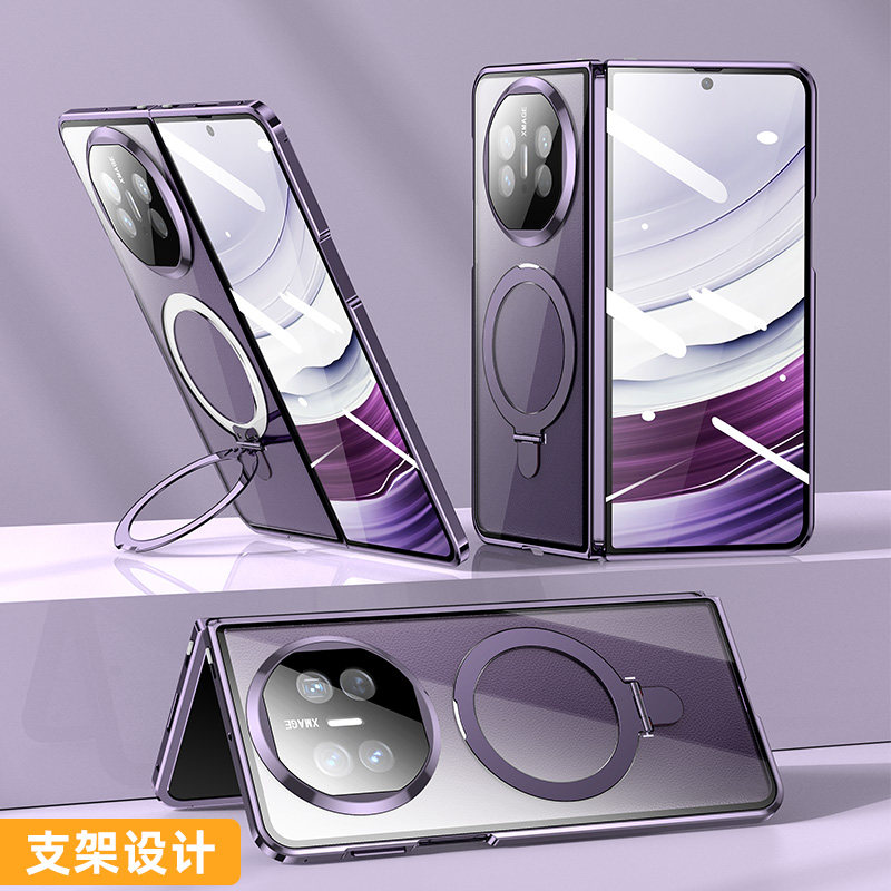 Huawei Mate X5 Double-Sided Full-Cover Phone Case with Built-In Stand, Anti-Peeping, Magnetic Wireless Charging, Glass Case, X3 Collector's Edition, Anti-Drop, Heat Dissipation, Lens Protection, Ultra-Thin, Personalized Creative Transparent Case