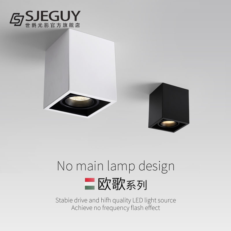Light fitting spotlight square adjustable angle Xuanguan corridor Living room No main lamp Box hopper light single head grille cylinder light