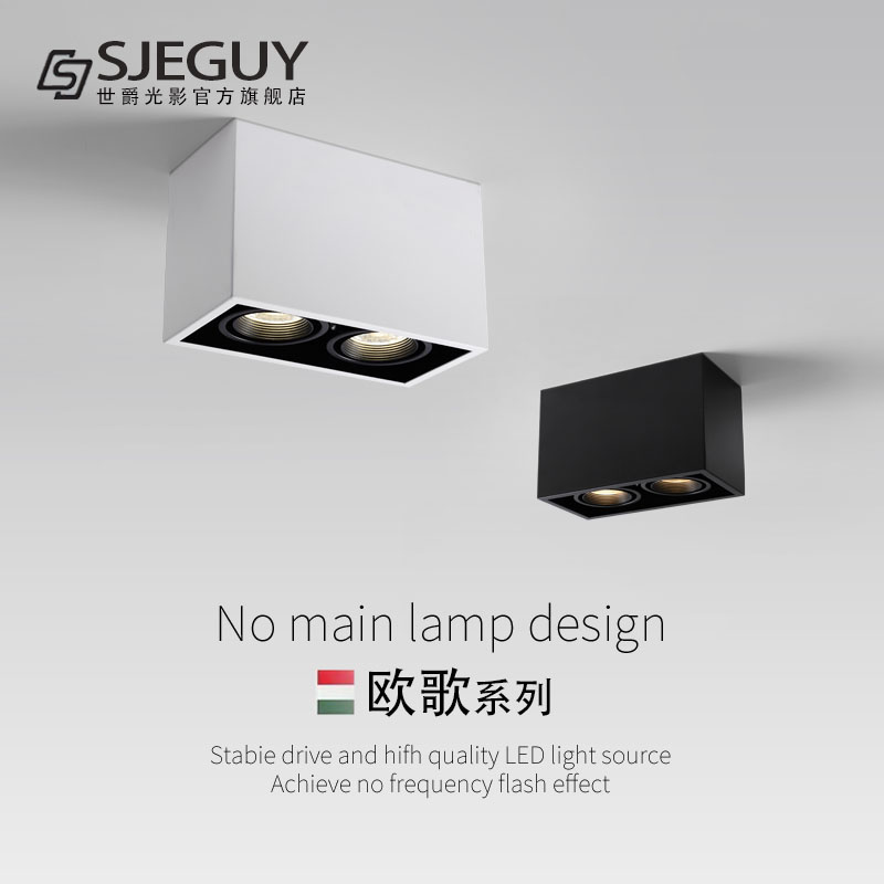 Living room without main light LED surface mounted spotlight household surface mounted downlight square box light grille double head COB bold light
