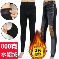 Winter mens warm trousers plus velvet and thickened single piece inner wear autumn trousers woolen trousers large size slim all-in-one cotton trousers leggings