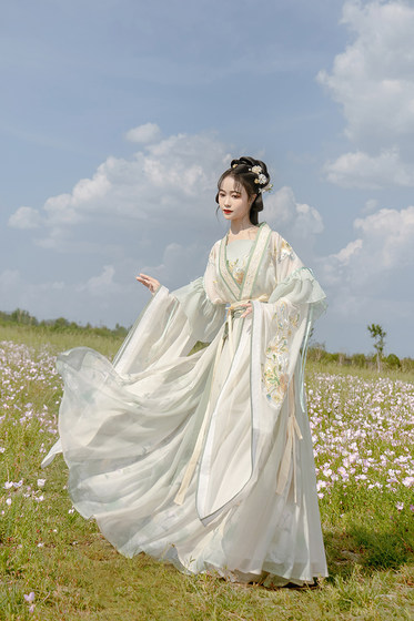 Yan Feiling의 원래 Hanfu, 12개의 꽃 여신, Wei, Jin, Southern and North 왕조, 큰 소매 언더셔츠, 여성용 Jin 스타일 Hanfu