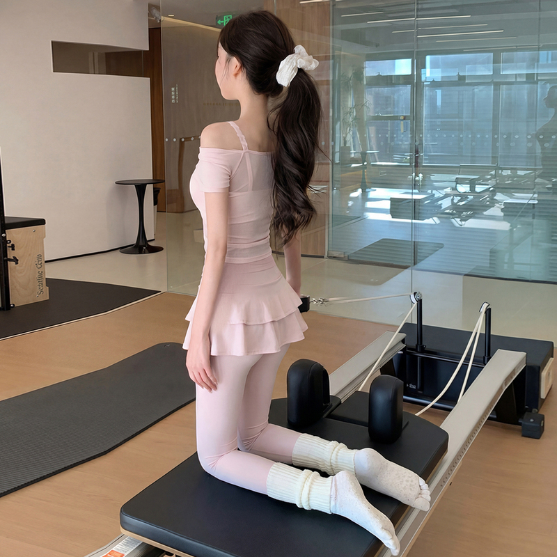 Ballet Style Yoga Clothes, Short-Sleeved, Unique and Beautiful Yoga Clothes Set for Women, Stunning Pilates Training Clothes, Fitness Tops