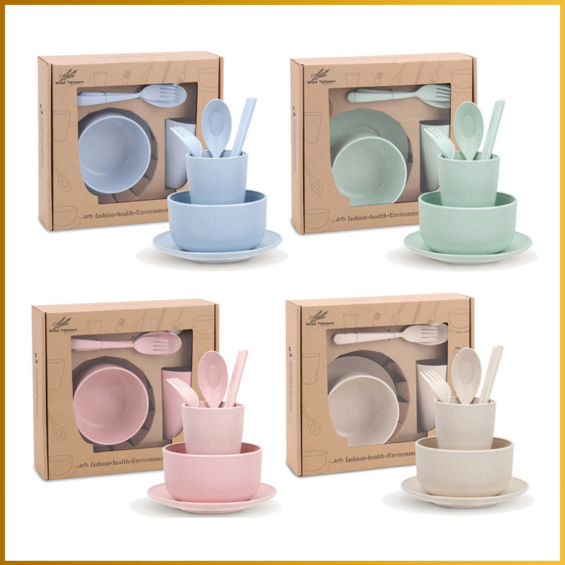 Wheat Straw Cutlery Creative Personality Trendy Water Cup Subbowl Disc chopsticks Chopsticks Spoon Fork Suit Home Suit