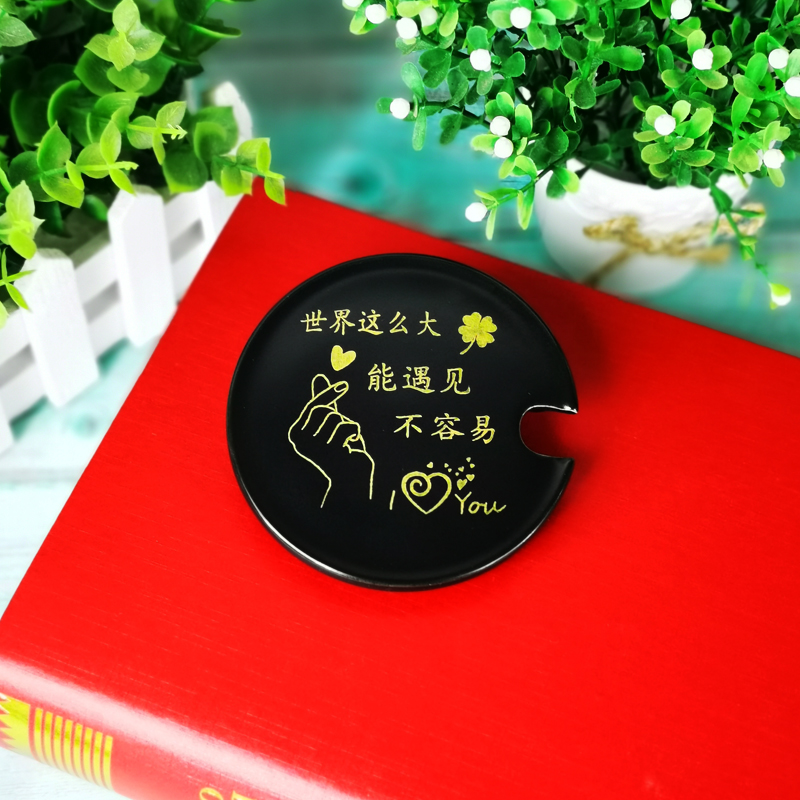 Ceramic cup lid gold laser engraving word custom logo text pattern large tapered black and white porcelain cup lid diy