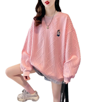 Large size womens waffle fake two-piece sweatshirt for women spring and autumn 2023 new fashionable and age-reducing tops and jackets