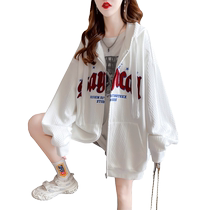 Large size womens waffle hooded sweatshirt womens spring and autumn 2023 new Korean style loose lazy style cardigan jacket