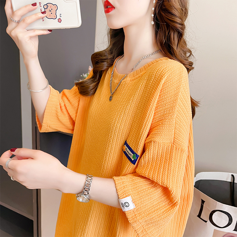 Plus-Size Women's Clothing with a Unique Design, Waffle-Textured Short-Sleeve T-Shirt for Women, Summer 2026 New Style, Loose Korean-Style Top ins Trendy