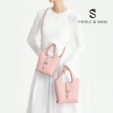 Маленькая небольшая сумка, портативная корзина, барсетка, розовое ведро, из натуральной кожи