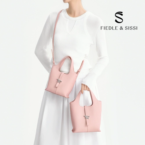 Маленькая небольшая сумка, портативная корзина, барсетка, розовое ведро, из натуральной кожи