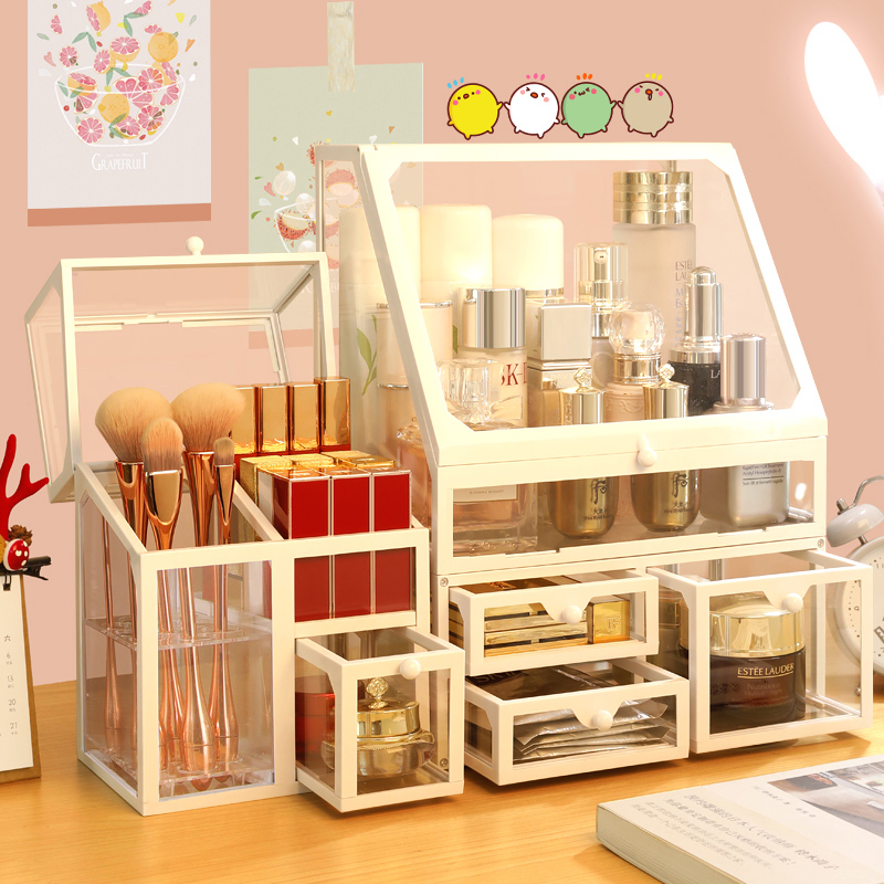 Glass Cosmetics Storage Box Dustproof Desktop Lipstick Skin Care Products Perfume Jewelry Dressing Table Shelf Organizer