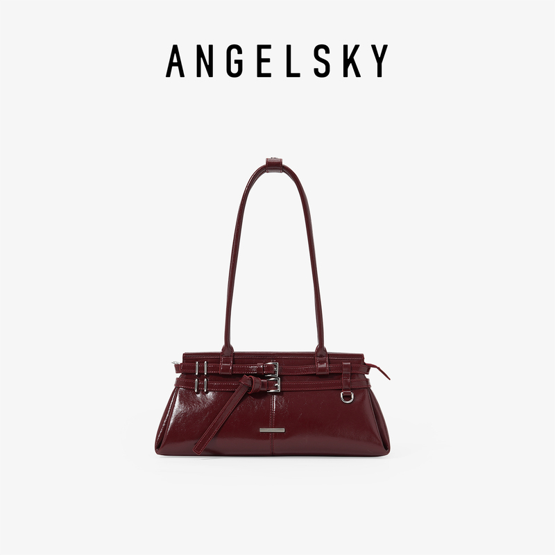 Angelsky Original Design Baguette Bag for Women, High-End Underarm Bag, Single Shoulder Red Bag, Korean Style Niche Motorcycle Bag