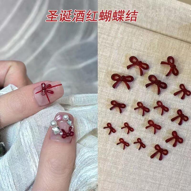 Wine Red Bow Nail Art Accessories, Popular on Xiaohongshu, New Year and Christmas Wreath Small Accessories, Internet-Famous Wearable Nail Tools