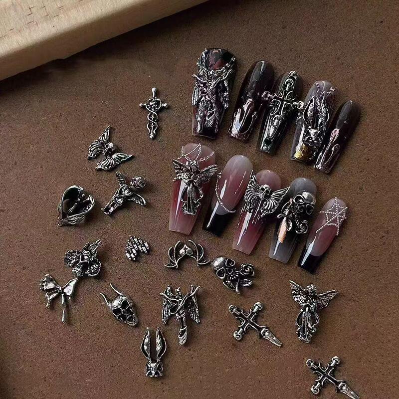 Retro Dark Nail Art Crow Cross Skull Wishing Angel Silver Heart Alloy Metal Nail Jewelry Retro Dark Nail Art Crow Cross Skull Wishing Angel Silver Heart Alloy Metal Nail Jewelry
