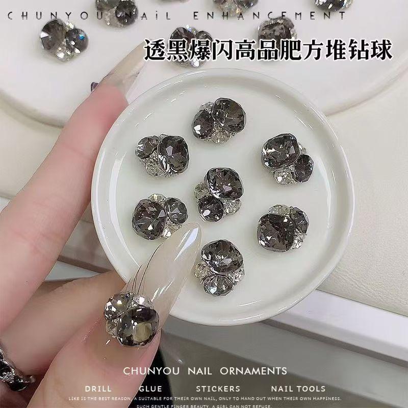 Black Chunky Rhinestone Ball Cut Internet-Famous Nail Art Rhinestone Ball Super Shiny Crystal Finished Accessory Dazzling Nail Decoration