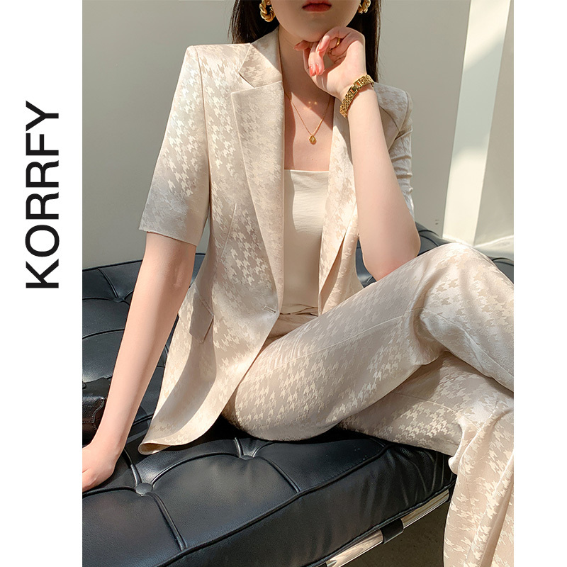 Acetate Suit for Women, High-End, Elegant, Fashionable Executive Suit, Summer Thin Short-Sleeved Niche Jacquard Suit