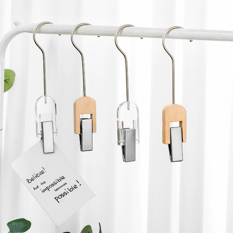Solid wood hook clip clothing store hanging hat transparent decorative clip rotating original wooden single clip scarf clip buckle