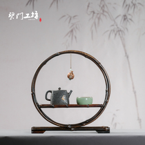 Blue door workshop Antique Zizhu tea shed Tea storage rack Round Bogu rack Zen bamboo tea rack Wen play display rack