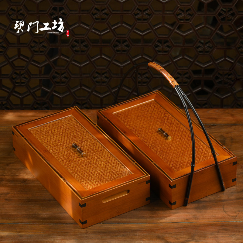 Bimen Workshop Tea Box Bamboo Food Box Bamboo Tea Set Storage Box Portable Suitcase Bamboo Tea Box Outdoor Basket