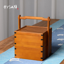 Bimen Workshop Bamboo Bamboo Cabinet Tea Tool Case Outdoor Portable Mini Bamboo Case Box Double Layer Box