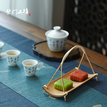 Blue door workshop Bamboo tea rack dual-use snack plate Tea ceremony decoration Tea room snack plate small basket tea towel holder