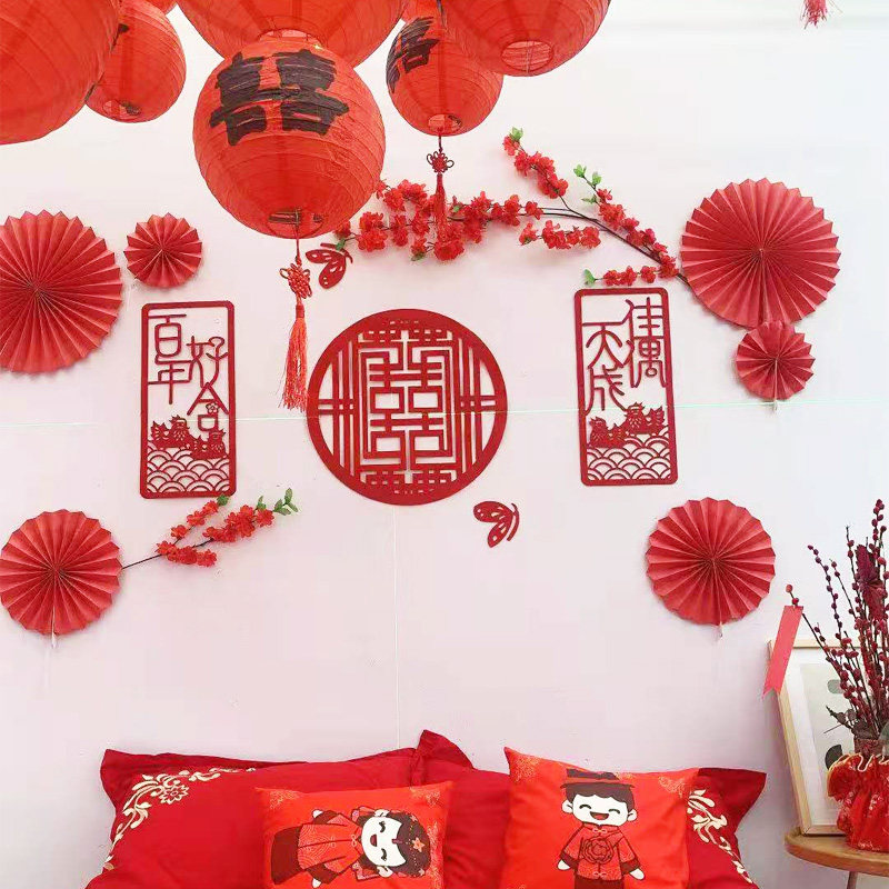Wedding room decoration wedding Chinese living room pull flower arrangement supplies set non-woven bedroom background wall creative romance