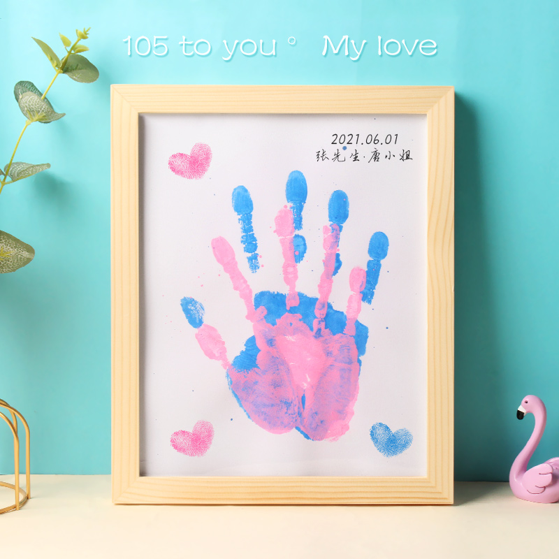 Diy couple handprint photo frame pair of oil picture frame Press palm heart finger press mud graffiti color souvenir gift