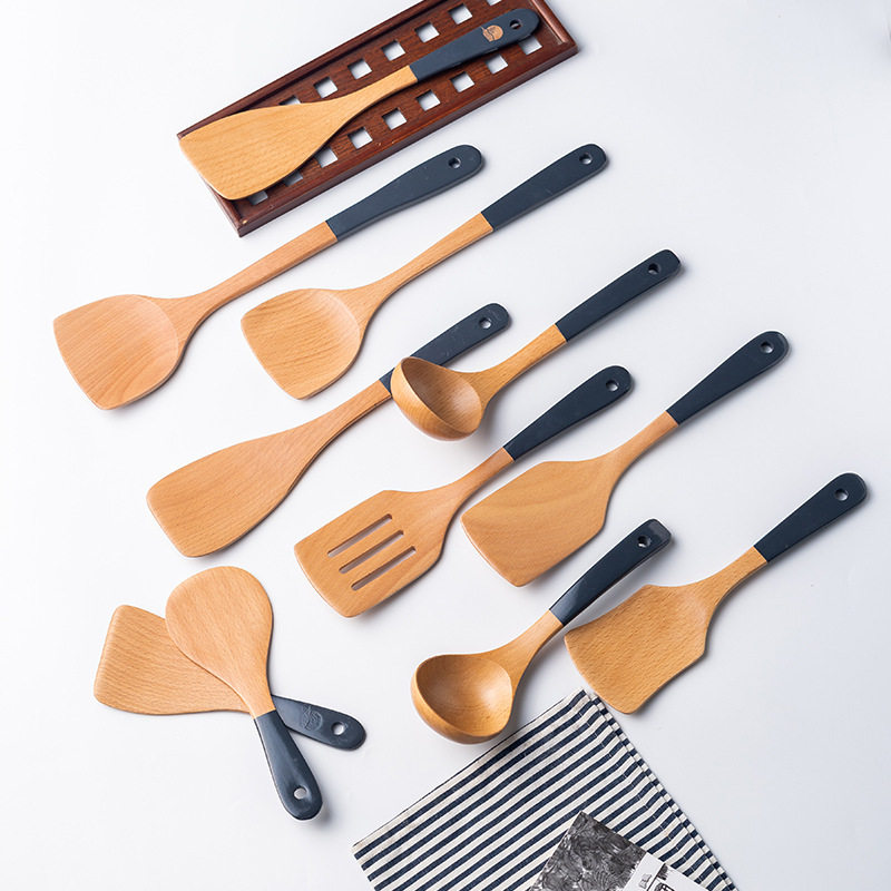 French wooden shovel spatula beech cooking shovel non-stick pan special long-handled wooden spoon household wooden kitchen utensils