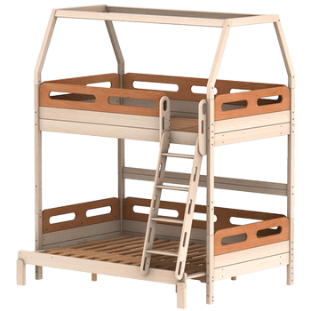 Child in treehouse retractable bunk bed, upper and lower bunk bed, all solid wood with roof, parent-child bunk bed