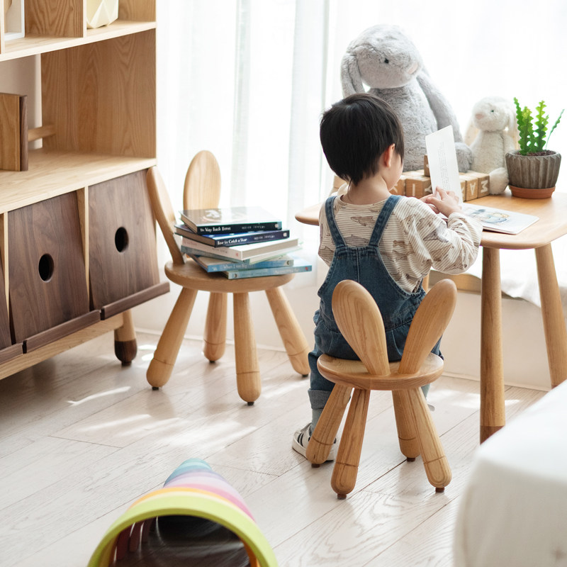 Children in solid wood children backed chair, solid wood chair cosmetic bench children painted environmental furniture
