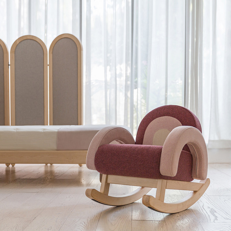 Child in Rainbow Rocking Chair Children's Sofa Original Design of Kvadrat pure wool felt material in Denmark