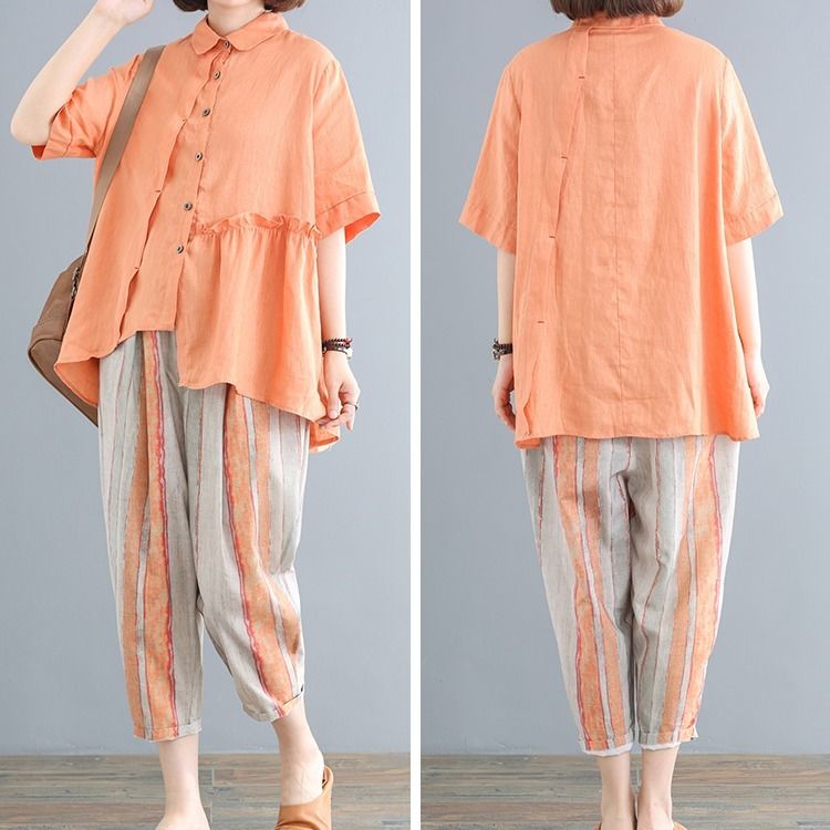 GFVT单件/套装女夏季宽松大码仿棉麻两