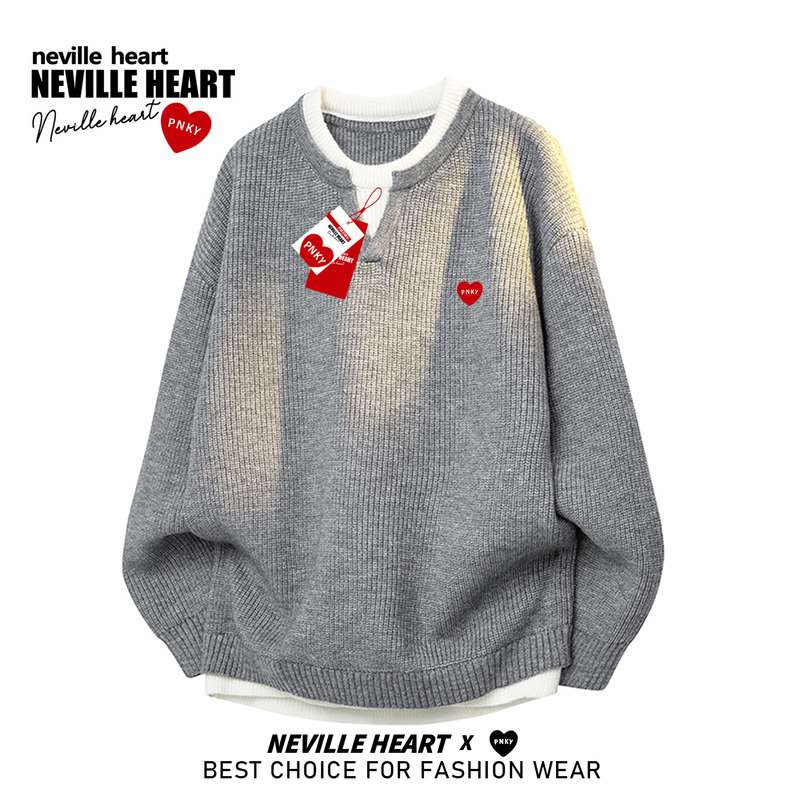 Neville Heart/Neville Heart Fake Two-Piece Heart Sweater Base Shirt for Men and Women, Autumn and Winter Knitwear