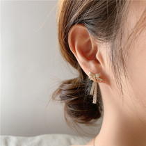 Dongdaemun French bow full of diamond tassel pearl earrings sterling silver sweet earrings female face thin