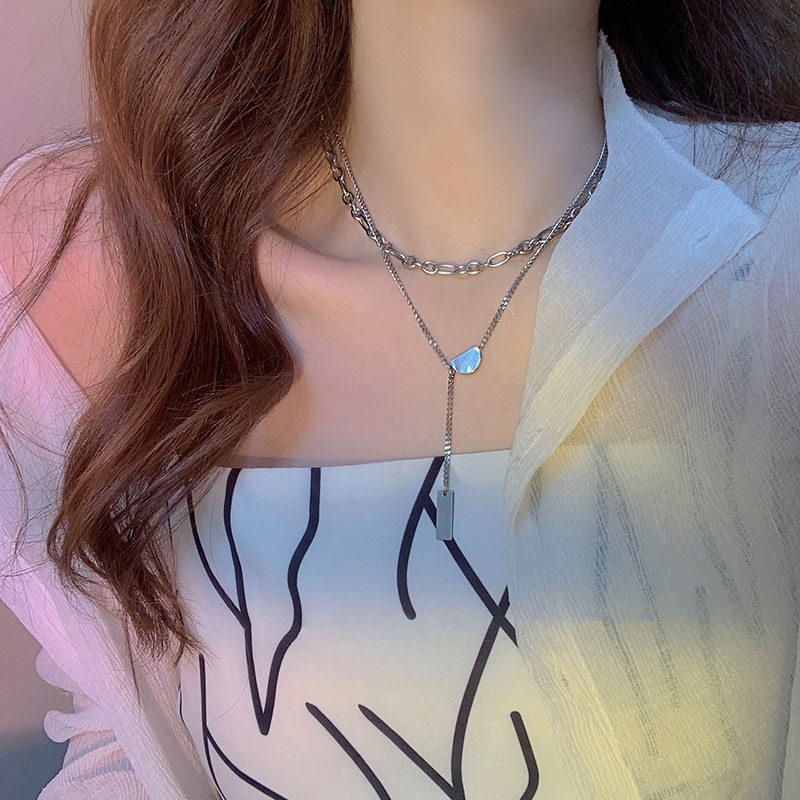 Double Layer Necklace Girl Pure Silver Ins Hip Hop Light Extravagant SENSE LOCK BONE CHAIN 2021 NEW TIDE SWEATER NECKLACE