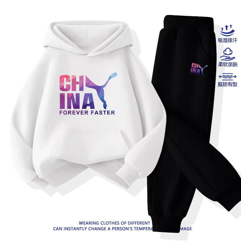 Зимние костюмы для мальчиков плюс бархат, новинка 2025 года, красивые и модные спортивные свитера для детей среднего и большого размера, утолщенный костюм-двойка