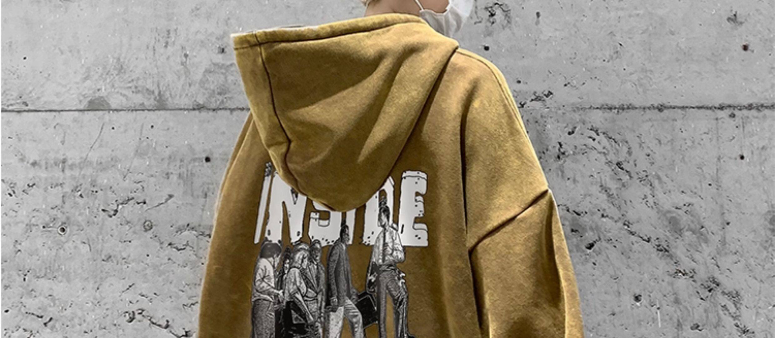 Одежда модная солнца защиты 欧美hiphop黑色连帽印花卫衣oversize小众高街潮牌ins情侣装外套