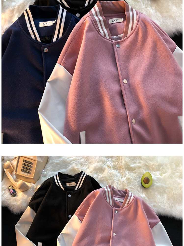 Одежда модная солнца защиты 日系cityboy黑白拼接外套oversize高街男vintage棒球服夹克情侣装