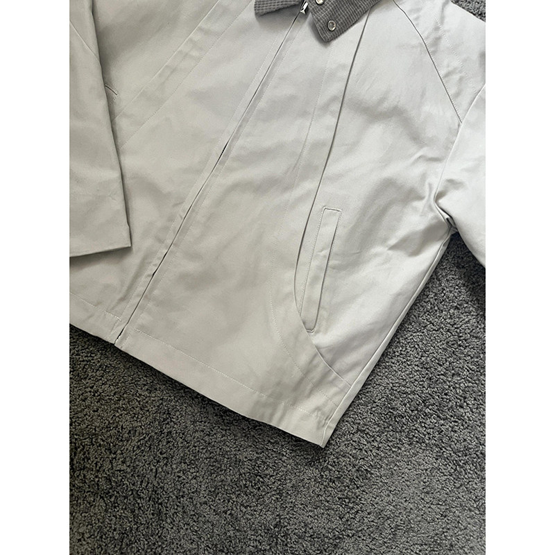 Джинсовая рубашка 美式覆古杏色哈林顿飞边裁剪夹克潮牌高级感cleanfit解构立领外套