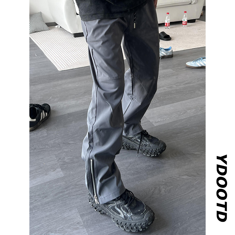 Gray Three-Proof Softshell Hiking Pants for Men with Zipper Cuffs, Slightly Flared Cleanfit Outdoor Sports Mountaineering Pants