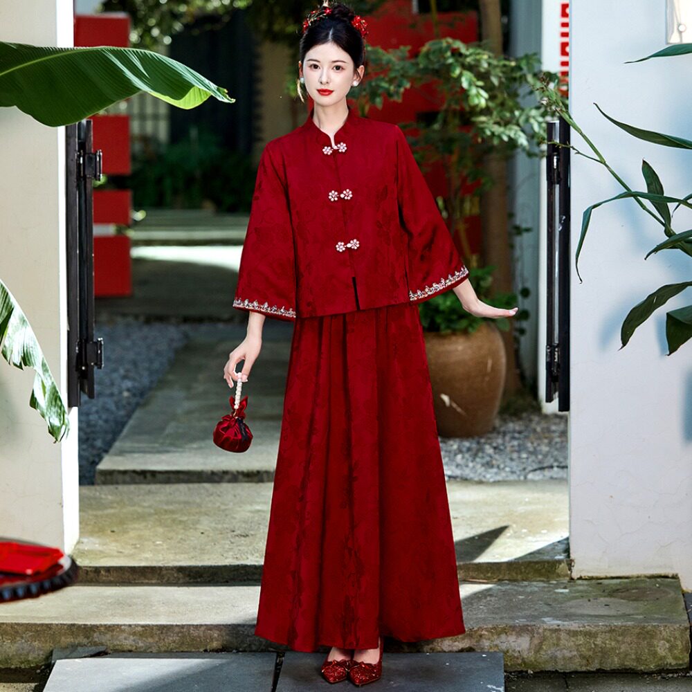 新娘结婚订婚礼服新中式国风喜庆红色套装高端古风汉元素敬酒服女