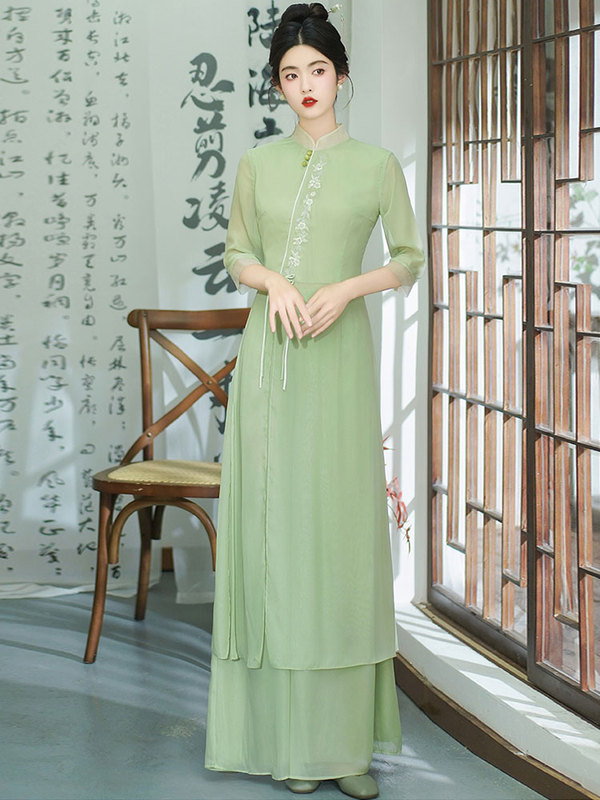 Chinese-Style Improved Cheongsam Dress, Zen Tea Attire for Women, Han Elements, Health Center, Beauty Salon, Ear-Picking Workwear Set