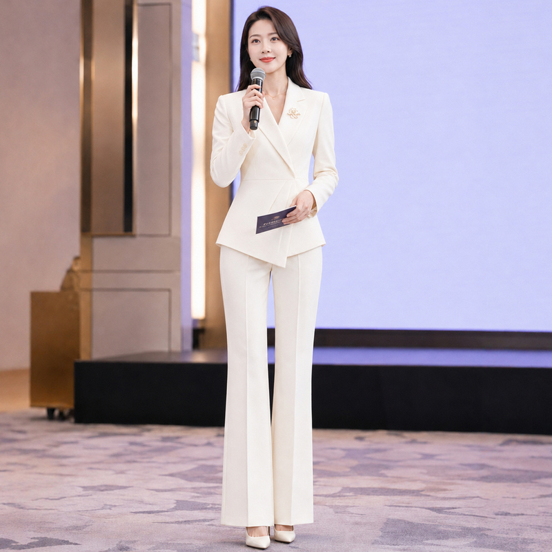 Apricot Blazer for Women, Autumn High-End Business Forum Summit Host Speech Formal Attire Professional Suit Set